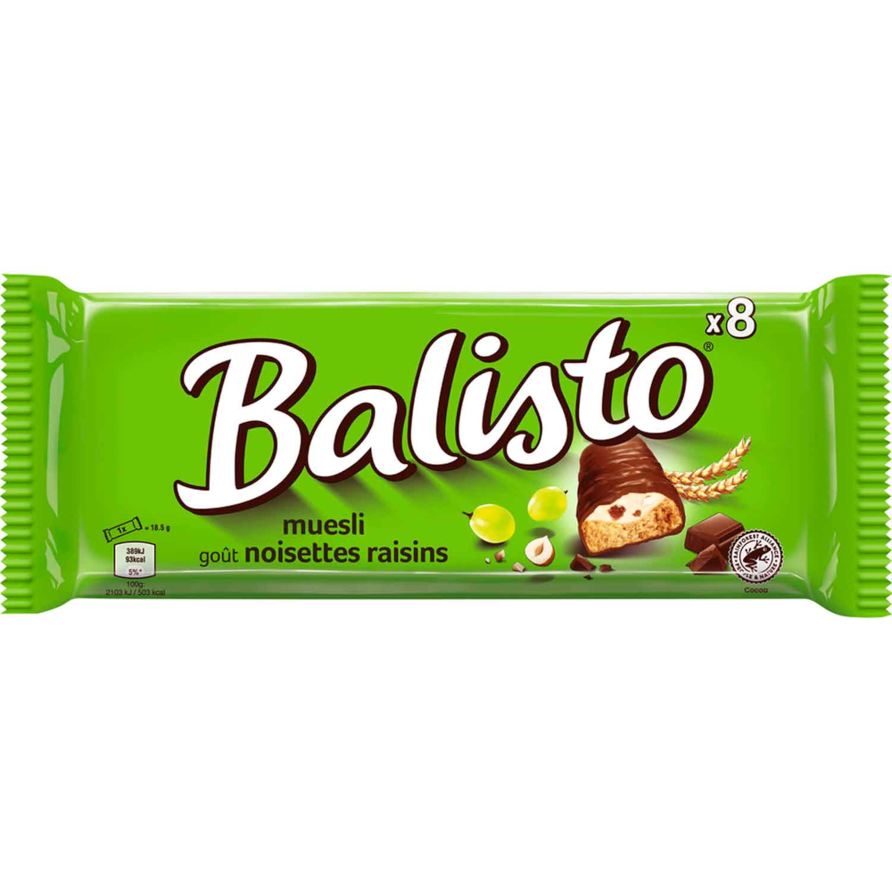 Balisto Müsli-Rosinen Vollkornkeks Riegel mit Milchschokolade 8 Stück