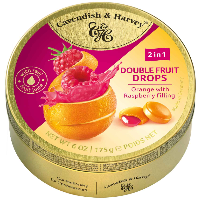 Cavendish & Harvey Double Fruit Drops Orange with Raspberry Filling 175g / 6.17oz