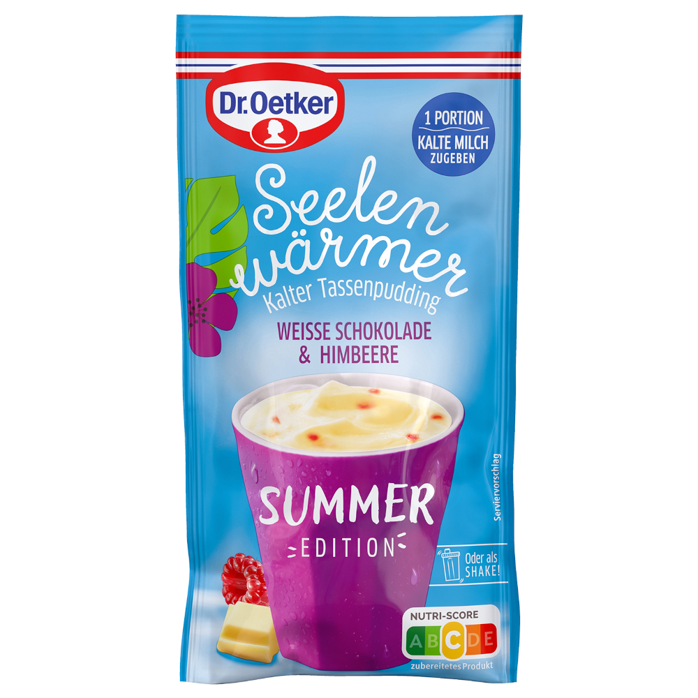 Chauffe-âme Chocolat blanc & Framboise Dr. Oetker, pudding froid pour tasse 42g