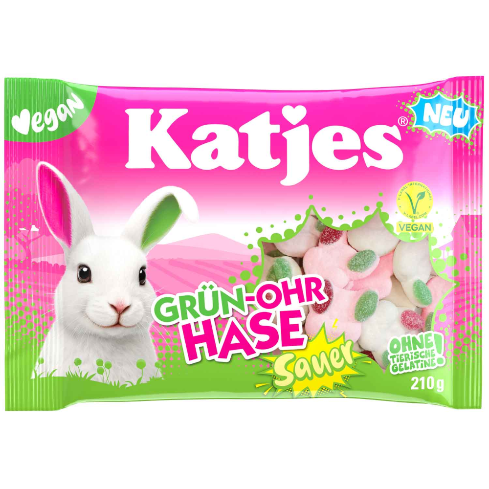 Katjes Lapin Oreille Verte Acide guimauve végétalienne bonbon gélifié aux fruits 210g