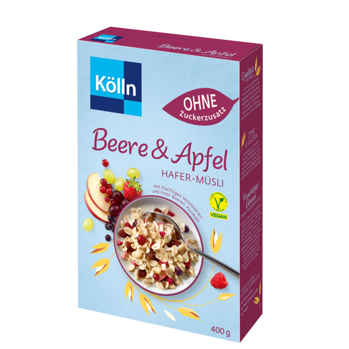 Muesli d'avoine Kölln aux baies et pommes, sans sucre ajouté, vegan 400g / 14.1oz