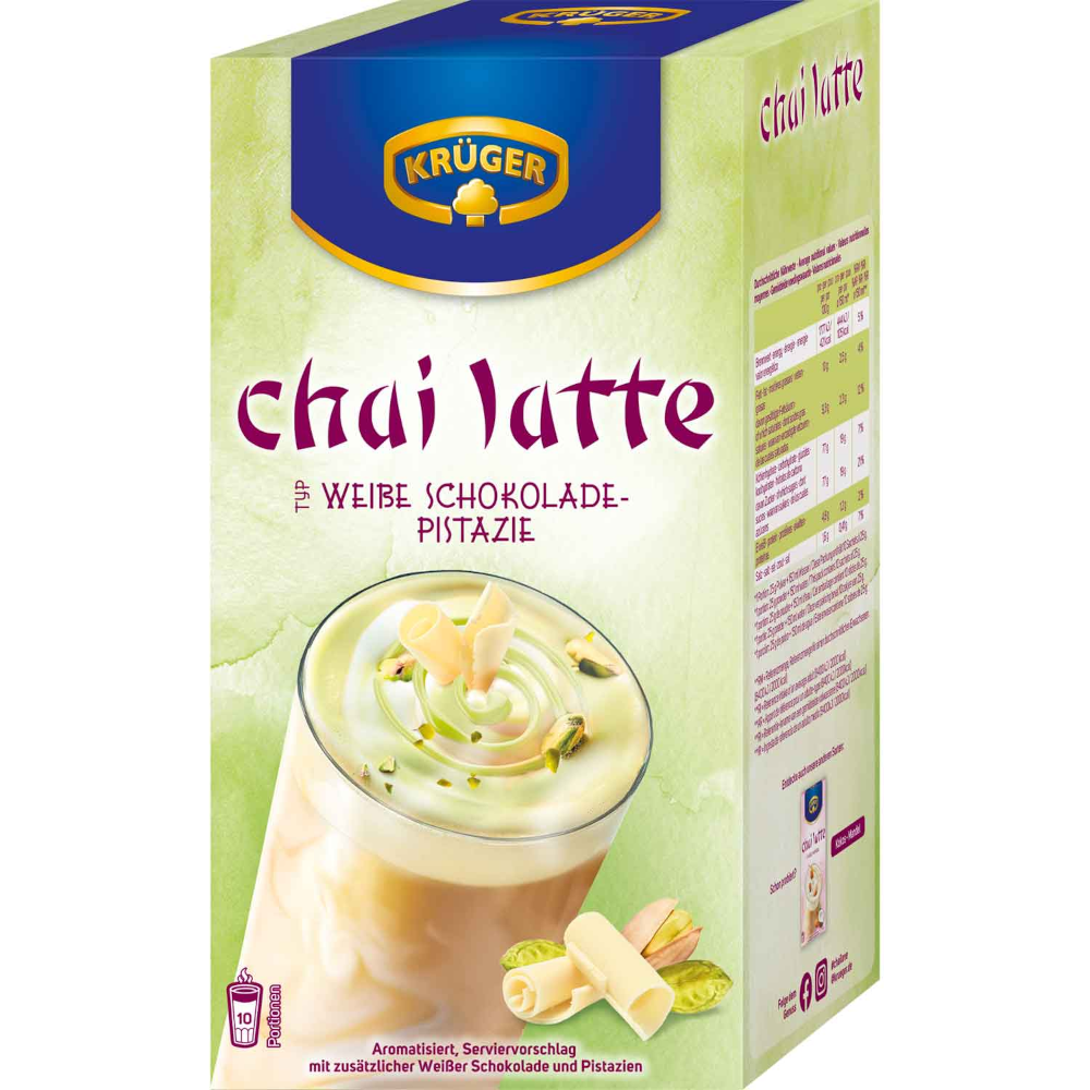 Krüger Chai Latte Instant Milch-Tee-Getränk Typ Weiße Schokolade Pistazie 250g
