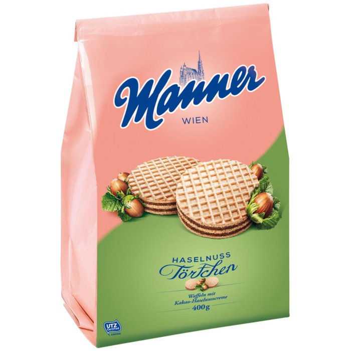 Manner Haselnuss Törtchen, knusprige Waffeltaler 400g / 14.1oz
