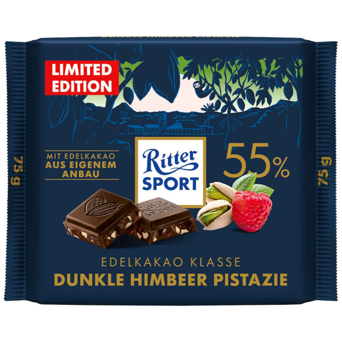 Ritter Sport Edelkakao Klasse Dunkle Himbeer Pistazie 55% 75g / 2.65oz