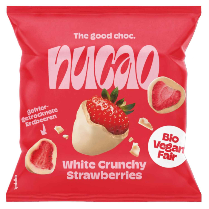 nucao Fruits chocolatés Blanc Croquant Fraises Bio, Végan 50g / 1.76oz