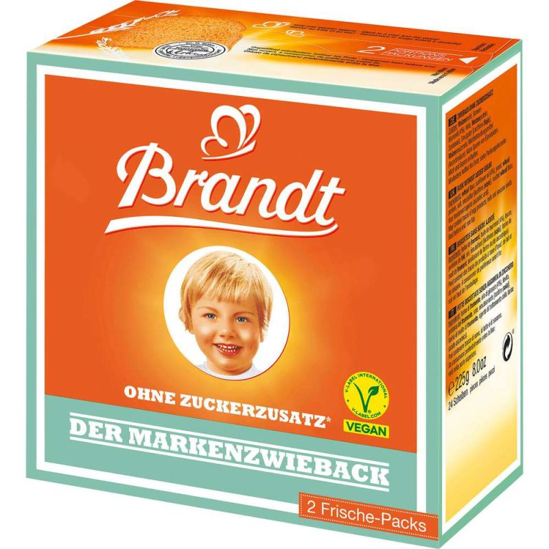 Brandt Zwieback No Added Sugar, Vegan 225g / 7.93oz