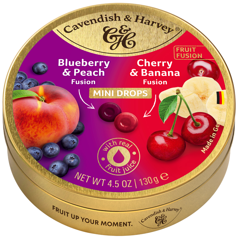 Cavendish & Harvey Fruit Fusion Mini Drops Blueberry & Peach / Cherry & Banana 130g / 4.59oz