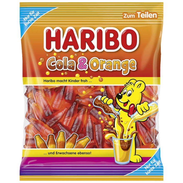 HARIBO Cola & Orange fruitgums in flesvorm 160g / 5.64oz