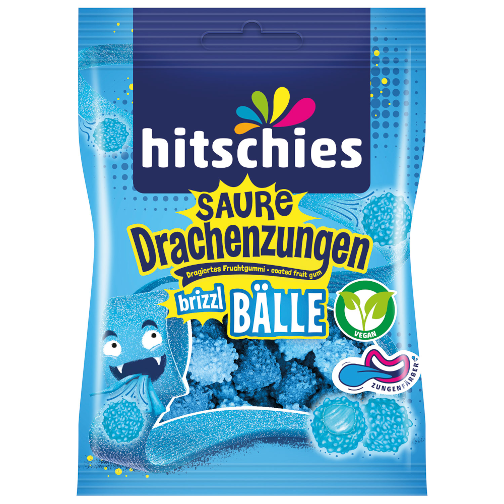 hitschies Saure Drachenzungen bizzl Bälle blau, vegan 100g / 3.52oz