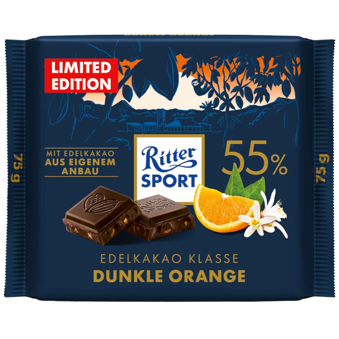Ritter Sport Edelkakao Klasse Dunkle Orange 55% 75g / 2.65oz