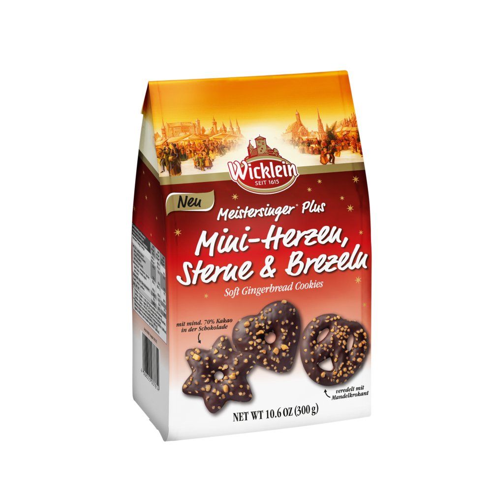 Wicklein Meistersinger Plus Mini Hearts, Stars &amp; Pretzels Dark Chocolate 300g