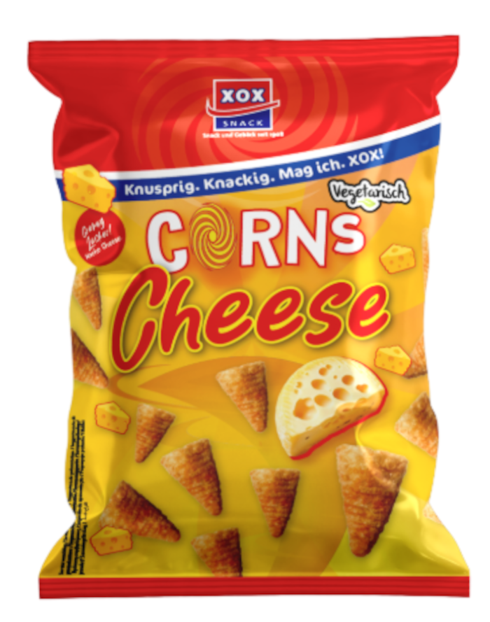 XOX Corns Cheese, Corn Snack with Cheese Flavor Vegetarian 85g / 3oz