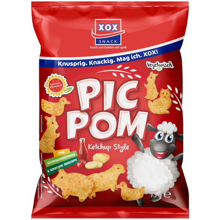 XOX Pic Pom Ketchup Style Kartoffelsnack vegetarisch 75g / 2.64oz
