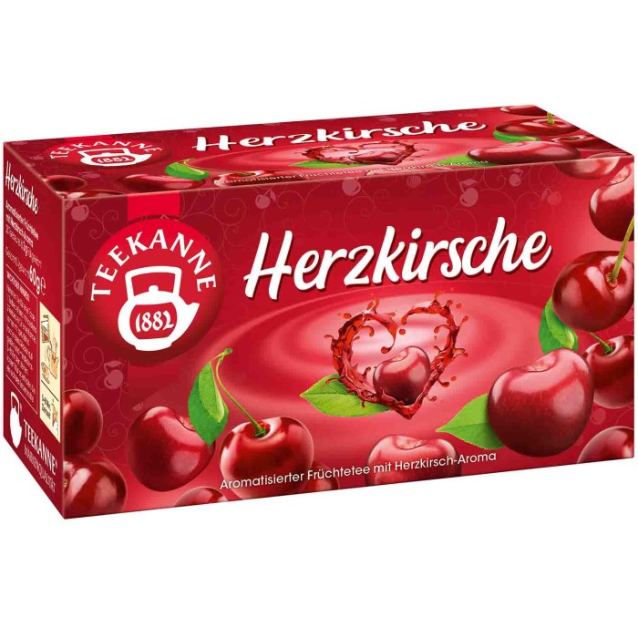 Teekanne Herzkirsche Früchtetee 20 Doppelkammerbeutel